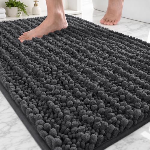ILANGO Bathroom Rugs Dark Grey 36x24,Extra Soft Absorbent Chenille Bath Rugs,Thick Non-Slip Shaggy Bath Mat,Machine Washable Quick Dry Bath Mats for Bathroom Floor, Tub, Shower Accessories - color: Dark Grey, size: 24''×36'' Bathroom Rug