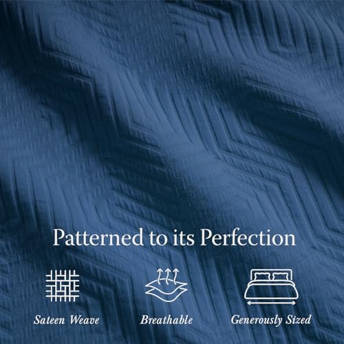 Threadmill Cotton Twin Coverlet Blanket, Jacquard, Folkstone Blue, 68 x 90 | 100% Cotton, Jacquard Pattern, 350 GSM, 68x90 in, Moisture-Wicking, All-Season, Lightweight, OEKO-TEX Certified - color: Aster Folkstone Blue, size: Twin / Twin-XL