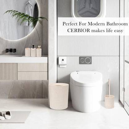 CERBIOR Bathroom Accessories Set 6 PCS Wheat Straw BathroomSet,Beige | Includes Soap Dispenser,Tooth Brush Holder,Toothbrush Cup, Soap Dish for Decorative Countertop and Housewarming Gift - style: beige
