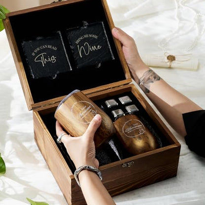 Wine Lovers Gifts for Women, Birthday Gifts for Mom Sister Friend Coworker Girlfriend Inspirational Gift Set, Wine Gift Box Set with Tumblers, Ice Cubes - style: Wine Lover Gifts