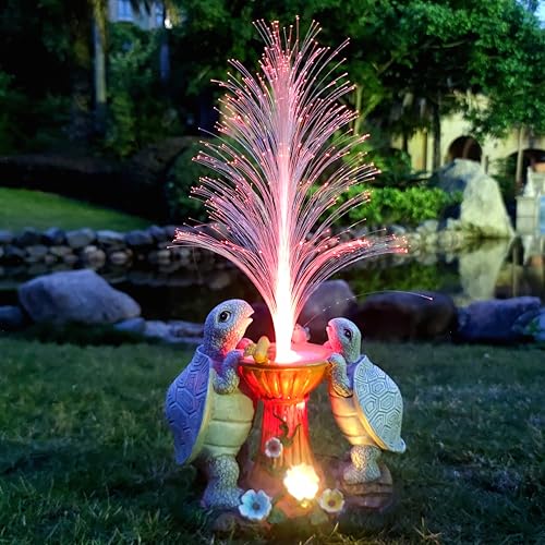Solar Turtle Garden Statues with LED Lights, Resin Turtles Figurine Outdoor Decorations Colour Changing Optical Fiber Solar Light, Outside Art Decor for Lawn,Yard, Unique Housewarming Gifts - color: Grey and Brown（turtle）