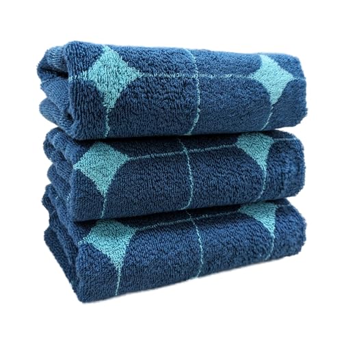 Towels Set 100% Cotton Soft Absorbent Hand Towels Cute Luxury Diamonds Design for Bathroom, Durable Decorative Hand Towels Set for Shower, Spa, Kitchen (Blue 3 Pack, Diamond) - color: Blue 1, size: 3 pack