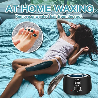 Lifestance Waxing Kit for Women & Men - L2 Digital Wax Pot Warmer | Brazilian & Bikini Hair Removal Kit with 14.1oz Hard Wax Beads & 42 Accessories, Professional for Face, Leg, Eyebrow - color: LCD (Black) Kit