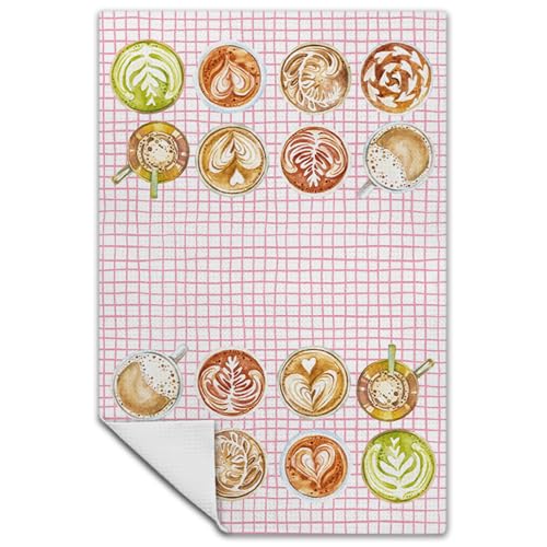 Coffee Kitchen Towels, Coffee Lovers Gifts Dish Tea Towels for Kitchen Cafe Decor, Pink and White Checkered Preppy Espresso Decorative Hand Towel, 16x24 Inch - color: Gift-towels-d