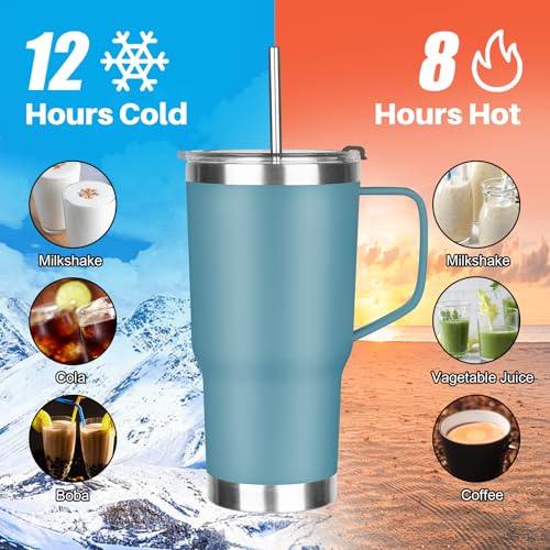 20 oz Tumbler with Handle, Stainless Steel Insulated Tumbler with Lid and Straw, Double Wall Vacuum Coffee Mug Tumbler, Insulated Coffee Thermal Cup for Cold and Hot (Maya Blue) - color: Maya Blue, size: 20 Ounces