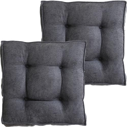 Square Poly-Cotton Seat Cushions (Pack of 1/2/4) – 3 Inch Thick Tufted Floor Pillows & Chair Pads, Soft Tatami Mat for Dining Room, Office, Kitchen & Living Room(Dark Gray,45x45cm 2pcs) - color: Dark Gray, size: 45x45cm 2pcs