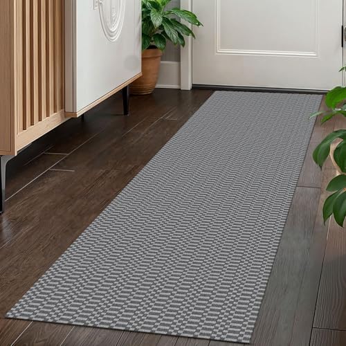 KOZYFLY 2x5 Runner Rug, Washable Non Slip Woven Kitchen Hallway Rug, Grey | Braided cotton carpet runner with rubber backing for kitchens, hallways, entryways, bedrooms and high-traffic indoor floors - color: Charcoal Grey/Dark Grey, size: 2' x 5' (Rectan