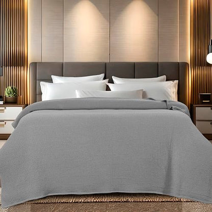 100% Cotton Waffle Weave Blanket, King Size 90 x 108 Inches, 300 GSM Lightweight Breathable Cooling Bed Blanket for Summer & All Season, Soft Woven Blanket, Light Grey - color: Light Grey, size: 90x108-King