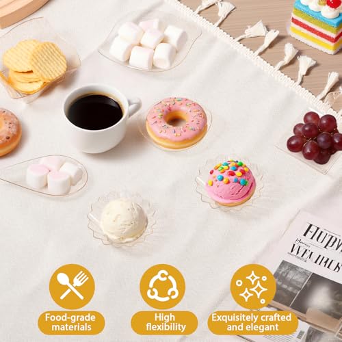 1200 Pcs Gold Mini Disposable Appetizer Plates Set Include 6 Shaped Mini Dessert Plates, Fork-Spoon, Exquisite And Cute Banquet And Party Desechables Para Postres For Dessert And Appetizers - color: Golden