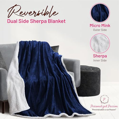 Personalized Sherpa Blanket - Reversible Custom Blanket with Micro Mink & Faux Lambswool, Throw Blankets for Bed & Couch - Pink (50"x60") - color: Pink