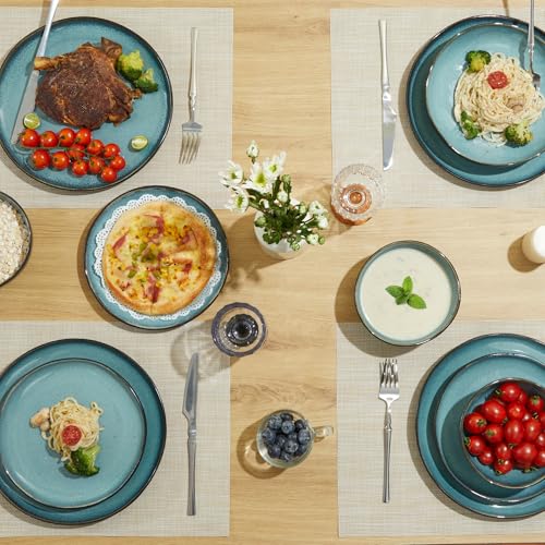 Stoneware Dinnerware Sets, Kitchen Plates and Bowls Set, Ceramic Dish Set for 4, Modern Chip & Scratch Resistant Dishware Sets, Durable Reactive Glaze Dinner Set, Green Black - color: Green Black, size: Set (12pcs)