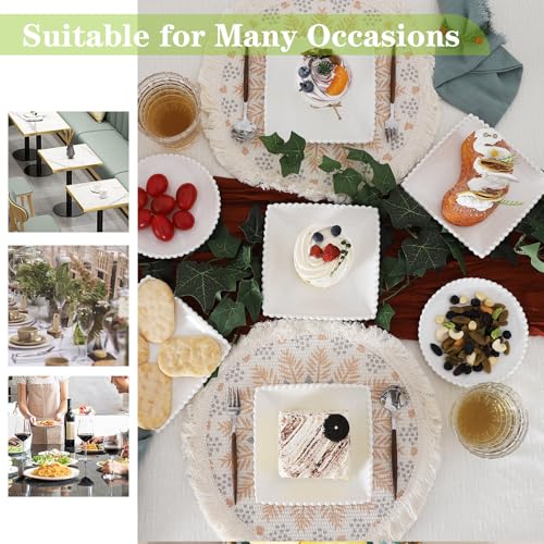 6 IN Porcelain Dessert Plates, White Appetizer Dinnerware, 12 Pcs | Square Pearl Dots, Scratch Resistant, Microwave Safe, Oven Safe, Dishwasher Safe - size: 6 Inch - 12P