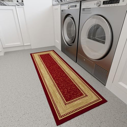 Ottomanson 2x5 Kitchen Rug Runner – Non-Slip Entryway Rug - color: Border Red, size: 1'8" x 4'5" (Runner)
