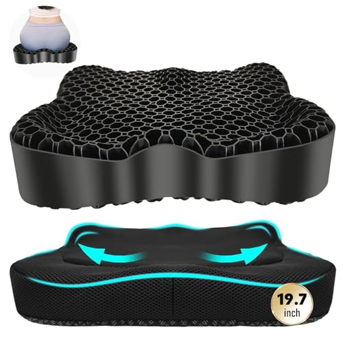 Gel Seat Cushion, Thickened Big Breathable Honeycomb Design Absorbs Pressure Points Gel Cushion with Anti-Slip Cover Seat Cushion for Office Chair Home Car Seat Cushion for Wheelchair - color: Black, size: X X-Large(19.7"*16.1"*3.5")
