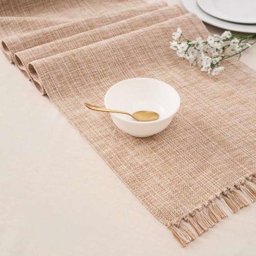 100% Cotton Table Runner - 72x13 Inch, Chambery Textured Table Runner, Durable & Elegant for Dining Table, Wedding, Restaurant, Oeko-TEX Certified - Taupe - color: Taupe