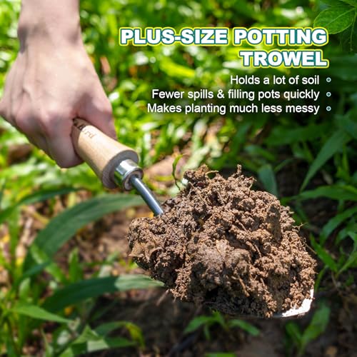 Berry&Bird Weeding Trowel, Multi- Use Hand Shovel with Serrated Blade Stainless Steel Garden Trowel Plus Size Potting Trowel with Wooden Handle for Transplanting, Digging, Measuring, Cutting Roots - color: Weeding Trowel
