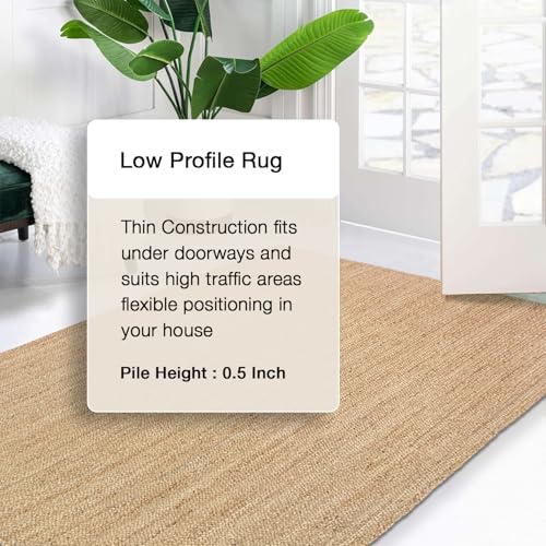 Hand Woven Natural Jute Braided Rug – 2x5 Runner Oval| Rustic Boho Farmhouse Style | Solid Natural Fiber Rug for Hallway, Entryway, Kitchen, Bedroom, Dining Room, Study, Office - size: 2' x 5' (Oval)