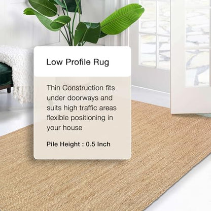 Hand Woven Natural Jute Braided Rug – 2x5 Runner Oval| Rustic Boho Farmhouse Style | Solid Natural Fiber Rug for Hallway, Entryway, Kitchen, Bedroom, Dining Room, Study, Office - size: 2' x 5' (Oval)