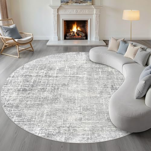 LOONGRUG Round Rug 10x10 Washable Neutral Modern Rug for Living Room Grey | Circle Large Abstract Soft Stain Resistant Indoor Non-Slip Carpet for Bedroom Nursery Kids Office Playroom Dining Room - color: Grey, size: 10' x 10' (Round)