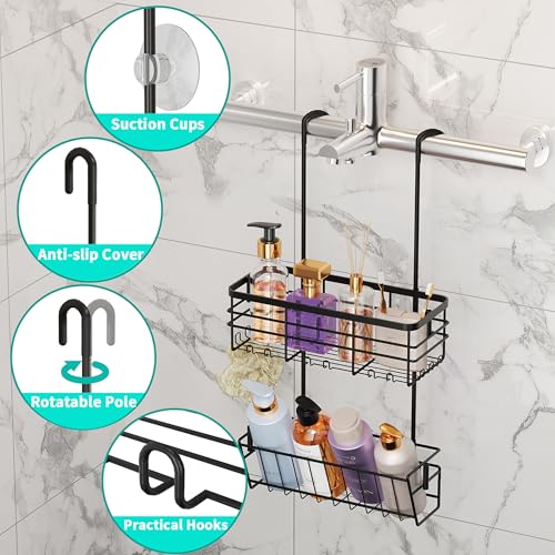 HapiRm Hanging Shower Caddy Organizer - No Drilling Shower Organizer with Inclined Shelf, Rustproof & Waterproof 304 Stainless Steel Bathroom Caddy - Black - color: Black-Inclined Shelf