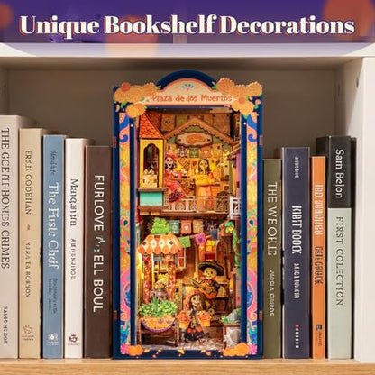 Book Nook Kit for Adults - Día De Muertos | DIY Miniature House Bookshelf 3D Wooden Puzzles Decorative Bookends Gifts for Women (Plaza de Los Muertos) - style: Plaza de Los Muertos