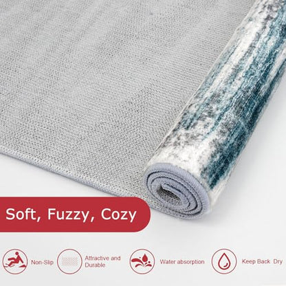 KOZYFLY Modern Abstract Hallway Runner Rug 2x6 Washable Rug Runner Blue | Non-Slip, Non-Shedding, Low Pile Soft, Runners For Hall Kitchen Entryway Bathroom Laundry Bedroom Foyer - color: Blue, size: 2' x 6' (Runner)