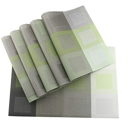 Set of 6 Placemats for Dinning Table, Luxury PVC Woven Vinyl Table Mats,Washable and Heat Insulation Kitchen Place Mats (6 pcs,Green) - color: Green-square