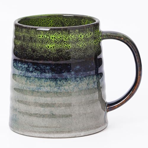 Mkour 23oz Extra Large Ceramic Coffee Mugs, Handmade Cup, Big Tea Cups with Large Handle for Office and Home, Microwave and Dishwasher Safe (Light Green) - color: Light Green