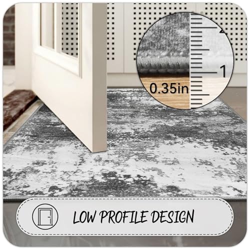 2x10 Hallway Runner Rug Non Slip Washable Grey Entryway Rug Runner with Rubber Backing 10ft Long Kitchen Carpet Runner for Laundry Room Bedroom, Low Pile Stain & Fade Resistant, Abstract Gray - color: Grey, size: 2' X 10' (Runner)