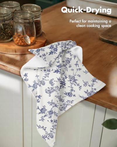 2pcs Cotton Waffle Kitchen Towels, Toile Print | Waffle Weave, Terry Cloth, Pure Cotton, Sustainable, 16"x26", Highly Absorbent, with Hanging Loop, Giftable Package - color: Toile Print