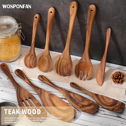 9 pcs Wooden Spatulas and Spoons for Cooking,Wooden Utensil Set | Sturdy & Easy to Clean,Nonstick Safe,Acacia Wooden,for Everyday Kitchen Tasks,Heat Resistant with Ergonomic Handles - size: 9 pieces (Teak)