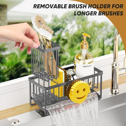 Sponge Holder for Kitchen Sink,Smiley Face Sink Caddy with Removable Brush Holder,Self-Draining Sponge Caddy for Soap,Dish Brush,Scrubber,Kitchen Essentials and Gadgets-Charcoal Gray - color: 1 Tier Charcoal Gray