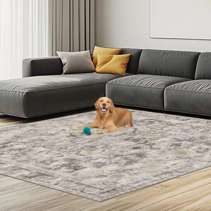 6x9 Beige Brown Ultra Soft Washable Area Rug | Carpet for Living Room, Bedroom & Dining Room- Kid & Pet Friendly Non-Slip Rug Under Table - Easy Vacuum Clean - color: Brown Beige, size: 6' x 9' (Rectangular)