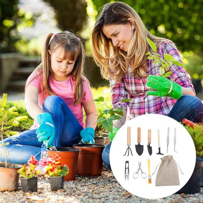 jojofuny 10pcs Succulent Garden Tools Set with Mini Shovel, Tweezers, Spray Bottle and Brush for Indoor Planting and Bonsai Care