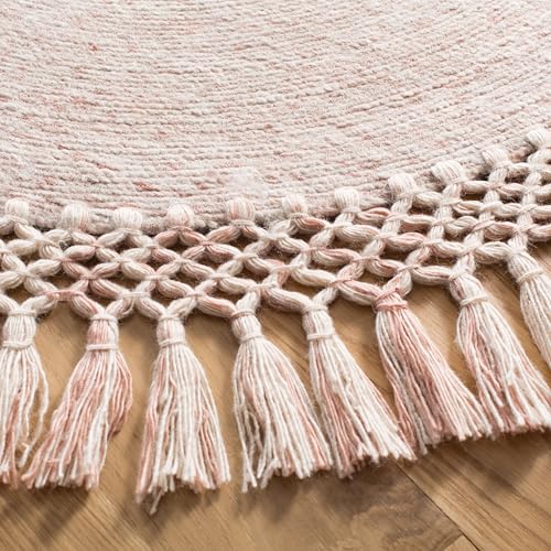 SAFAVIEH Sahara Collection 4' Round Pink SAH490U Handmade Boho Tassel Area Rug - color: Pink, size: 4' (Round)