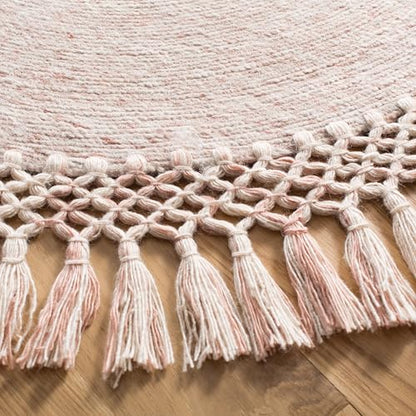 SAFAVIEH Sahara Collection 4' Round Pink SAH490U Handmade Boho Tassel Area Rug - color: Pink, size: 4' (Round)
