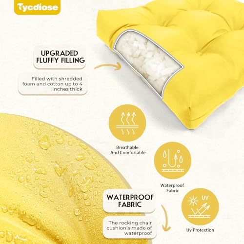 All Weather 3 Pieces Wicker Chair Cushions, Waterproof Outdoor Wicker Chair Cushion for Patio Furniture Loveseat Settee Bench, 1 Loveseat and 2 U-Shaped Thickened Cushions, Yellow - color: Yellow