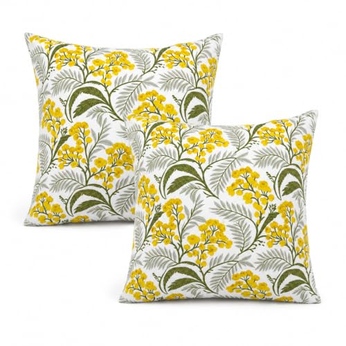Waterproof Outdoor Throw Pillows with Inserts 18 x 18 Inch | Pack of 2 Patio Decorative Pillows, Square Outdoor Pillows for Patio Furniture Porch Garden Deck Balcony Couch and Sofa - color: Acacia Pycnantha