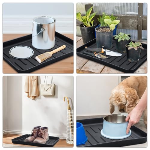 Boot Tray for Entryway Indoor, 4 Pack Plastic Shoe Mat Small Wet Shoe Tray with Raised Edge, Waterproof Winter Boot Mat for Mudroom, Garage, Garden, Black