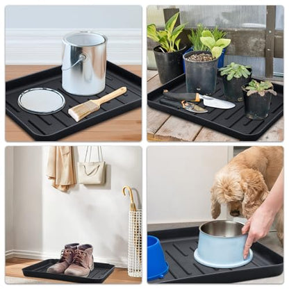 Boot Tray for Entryway Indoor, 4 Pack Plastic Shoe Mat Small Wet Shoe Tray with Raised Edge, Waterproof Winter Boot Mat for Mudroom, Garage, Garden, Black
