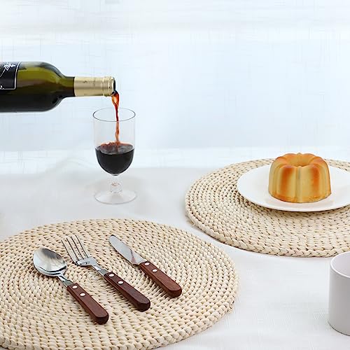 YRMT Round Woven Placemats Set of 6 Corn Husk Woven Placemat Braided Straw Water Hyacinth Place Mats for Dining Table, Wedding, Natural 13.8" in