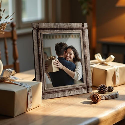 Afuly 8x10 Picture Frames Set of 2 Rustic Wood Farmhouse Unique Photo Frame | Distressed Western with Real Glass & Hemp Rope, Wall and Tabletop, Home Decor Birthday Gifts for Mom Dad Friends - size: 8x10