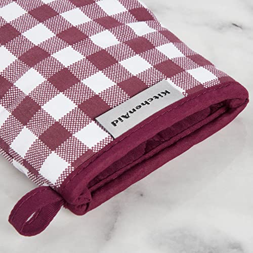 KitchenAid Gingham Mini Oven Mitt 2-Pack Set, Beet, 5.5"x8" - color: Beet