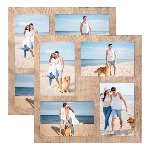 YESKAY 4x6 Picture Frame Collage with Real Glass,4 x 6 Wooden Frame,4 Opening 4 by 6 Photo Frame for Wall Decor or Tabletop,Rustic Brown,2 Pack - color: Rustic Brown, size: 4x6-4 Opening(OD:11x11in)