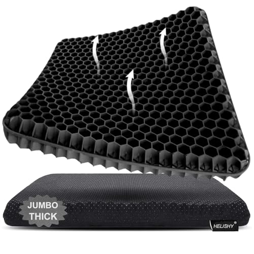 Gel Seat Cushion, Jumbo&Thick Gel Cushion with Non-Slip Cover for Home Office Car Seat Wheelchair, Soft Breathable Honeycomb Chair Pads for Relieve Hip Pain, Black 20x20x1.9inch - color: Black, size: Jumbo Thick: 20x20x1.9inch