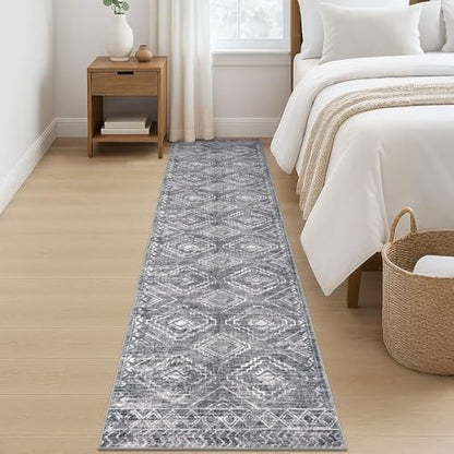 KILOCOCO Washable Runner Rug 2x8 ft Non-Slip Hallway Runners, Grey | Low-Pile Entryway Runners, Rubber Backed Runner Rug, Printed Kitchen Runner Rug, Soft Geometric Rugs for Hall Living Room - color: Grey, size: 2' x 8' (Runner)