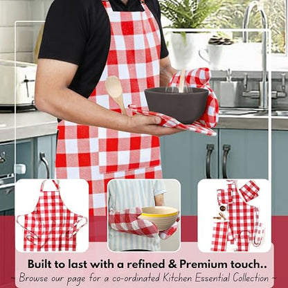 Native Fab Buffalo Plaid Check Oven Mitts and Pot Holders Set of 4, 100% Cotton Heat Resistant Kitchen Gloves, 2 Oven Mitts (7x13), 2 Pot Holders (8x8) for Cooking & Baking, Red White - color: Buffalo, Red