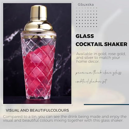 Glass Martini Shaker, 14.2 Oz Martini Shaker with Strainer for Home Use & Bar Cart, (Gold) - color: Gold