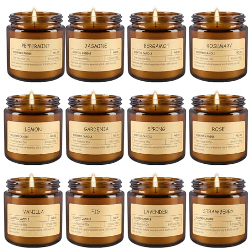 12Pack Scented Candle Set - Aromatherapy Candle Gift Set – Long Lasting Jar Candles for Men| Women, Ideal for Birthdays, Mother's Day Thanksgiving Gifts - color: Amber Glass, size: 12 Pack Brown