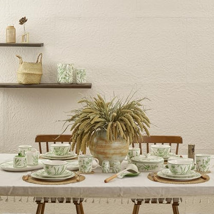 Bico Green Garden Toile De Jouy Salad Plates Set of 4, 8.75 Inch Ceramic Dessert Plates for Salad, Appetizer, Side Dishes, Microwave and Dishwasher Safe, Gift for Housewarming and Thanksgiving - color: Green Garden Toile De Jouy